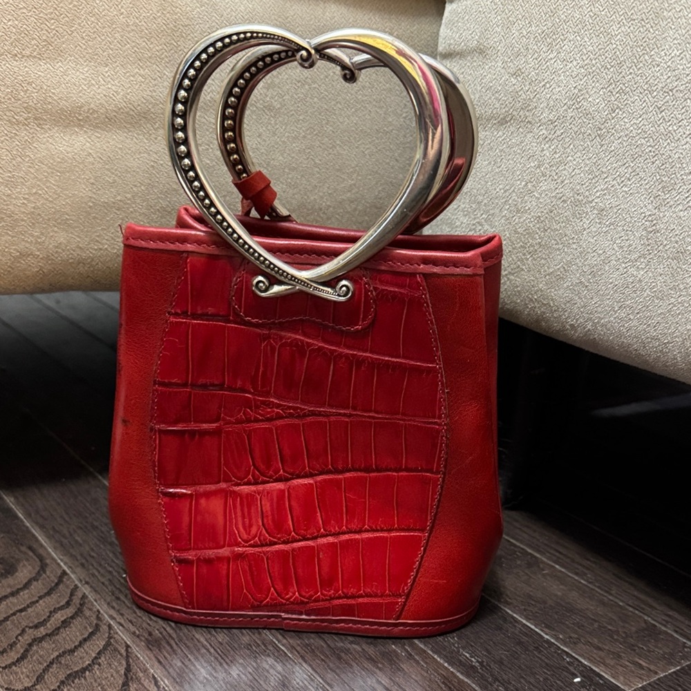 Vintage Brighton Leather Heart Handle Red Croc-Embossed Women's Bag - Picture 2 of 4